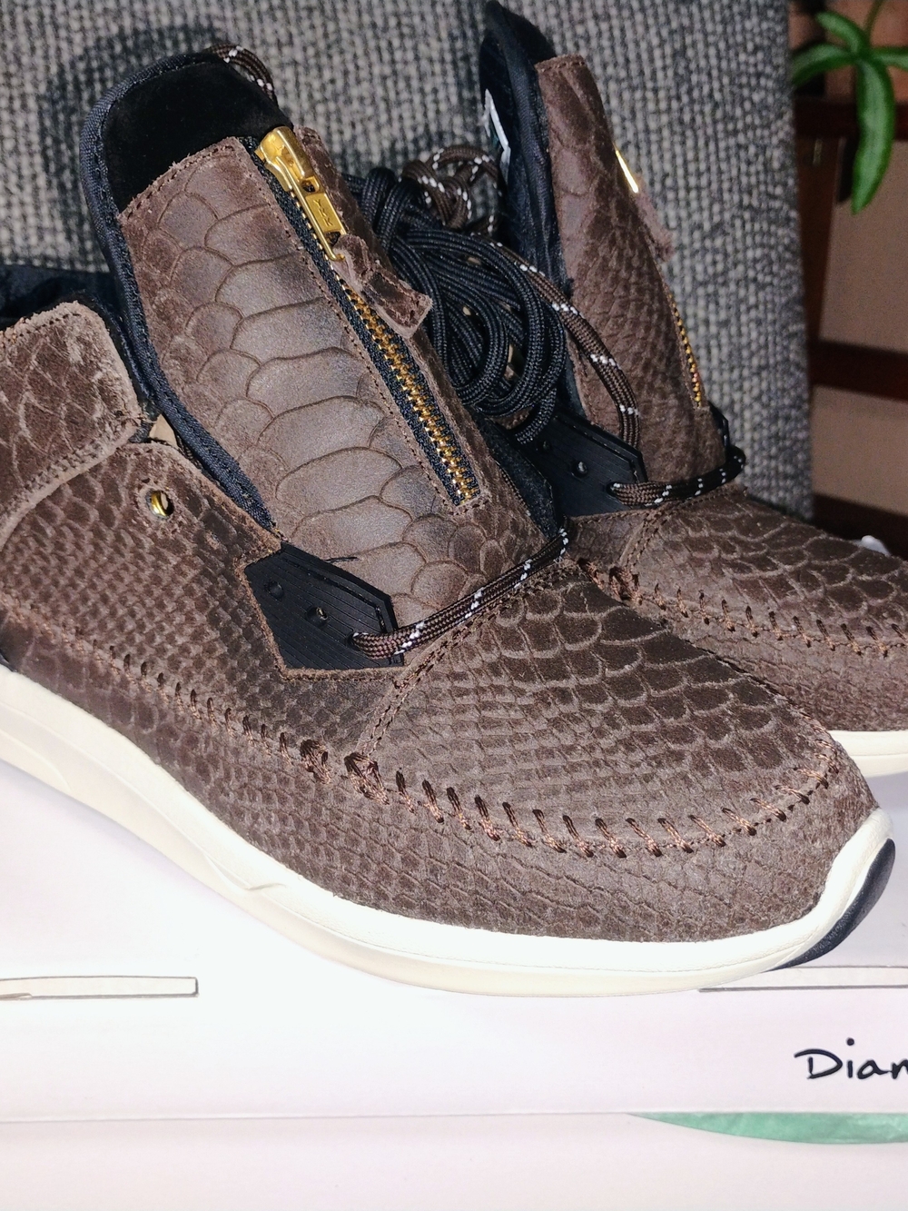 Diamond Supply Co. Brown Snakeskin Textured Zip-Front Slip-On Loafers